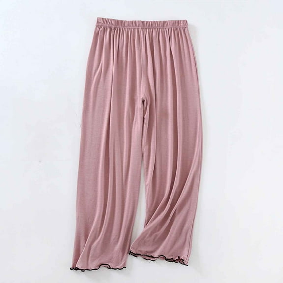 asjyhkr Pajama Pants Women Elastic Waist Ruffle Leg Solid Color Casual Lightweight Breathable Homewear Sleepwear Pants