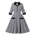 thumbnail image 2 of Fartey Women's 1950s Vintage Dresses Button Up Lapel V Neck Short Sleeve Swing Dress Plaid Print Cocktail Dresses Audrey Rockabilly Prom Party Dress Black M, 2 of 8