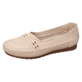 thumbnail image 5 of Rokment Women's Vintage Wedge Low Heels Slip on Penny Loafers Fall Casual Soft Hollow out Leather Comfortable Non Slip Walking Flat Driving Business Office Work Shoes Beige Size 6.5, 5 of 5