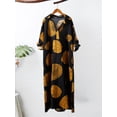 thumbnail image 3 of Vestido largo vintage de algodón para mujer, patrón de anillos de árbol, cuello vuelto, manga l MABOTO Las mujeres sueltas Robe, 3 of 7