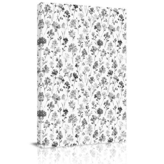 Canvas Wall Art, Grey Floral Framed Canvas Prints for Bedroom Living Room, Elegant Pastoral Spring Flowers Farmhouse Large Gallery Wrapped Wall Decor for Home Office, Gifts, 18"x24" Ship Next Day