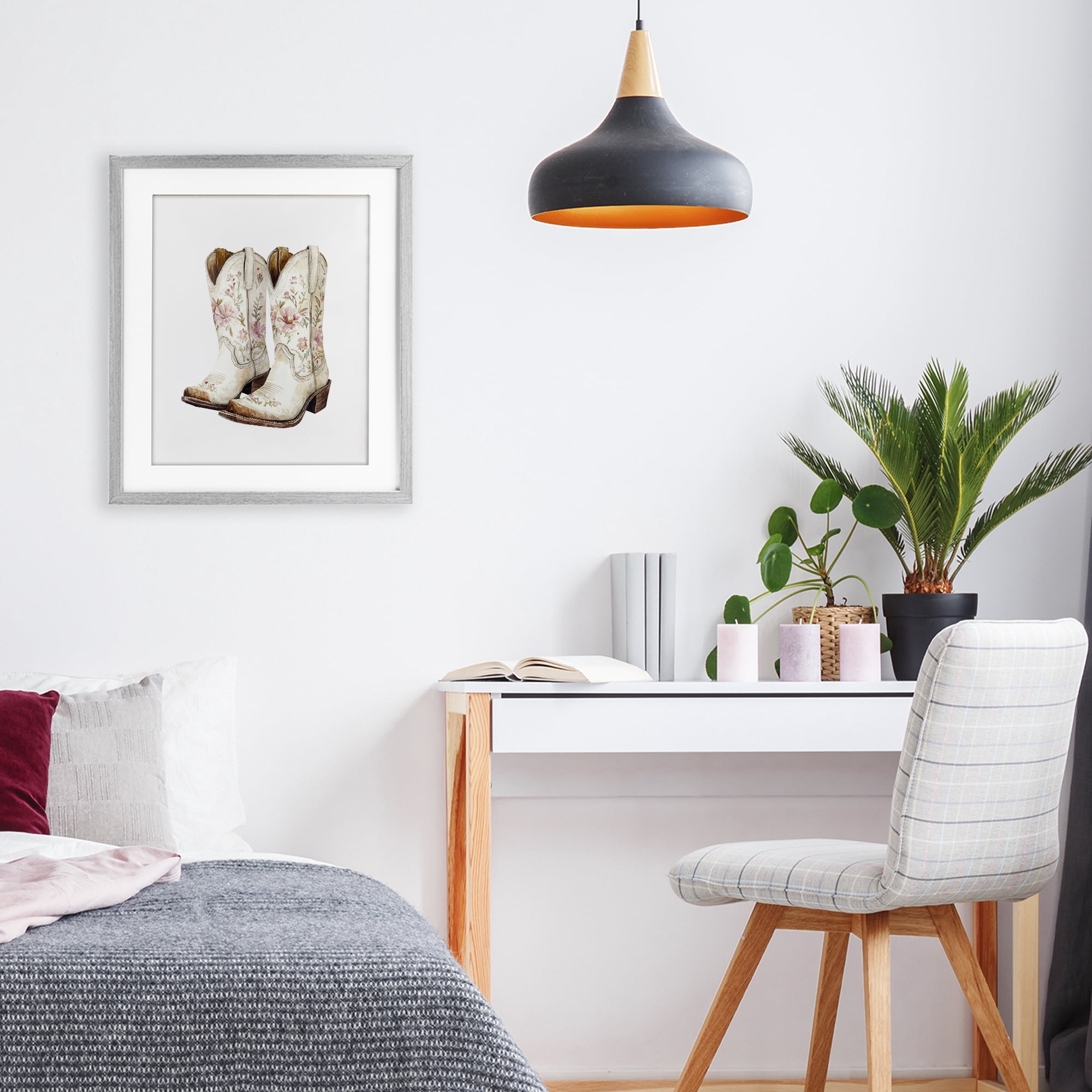 Stupell Industries Boots in Bloom Gray Framed Print Under Glass, design by Svetlana Aleynikova