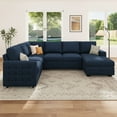 thumbnail image 3 of HONBAY Modular Sectional  Pull-Out Sofa Bed  with Storage Velvet U-Shaped Convertible Sleeper Sofa for Living Room, Blue, 3 of 10