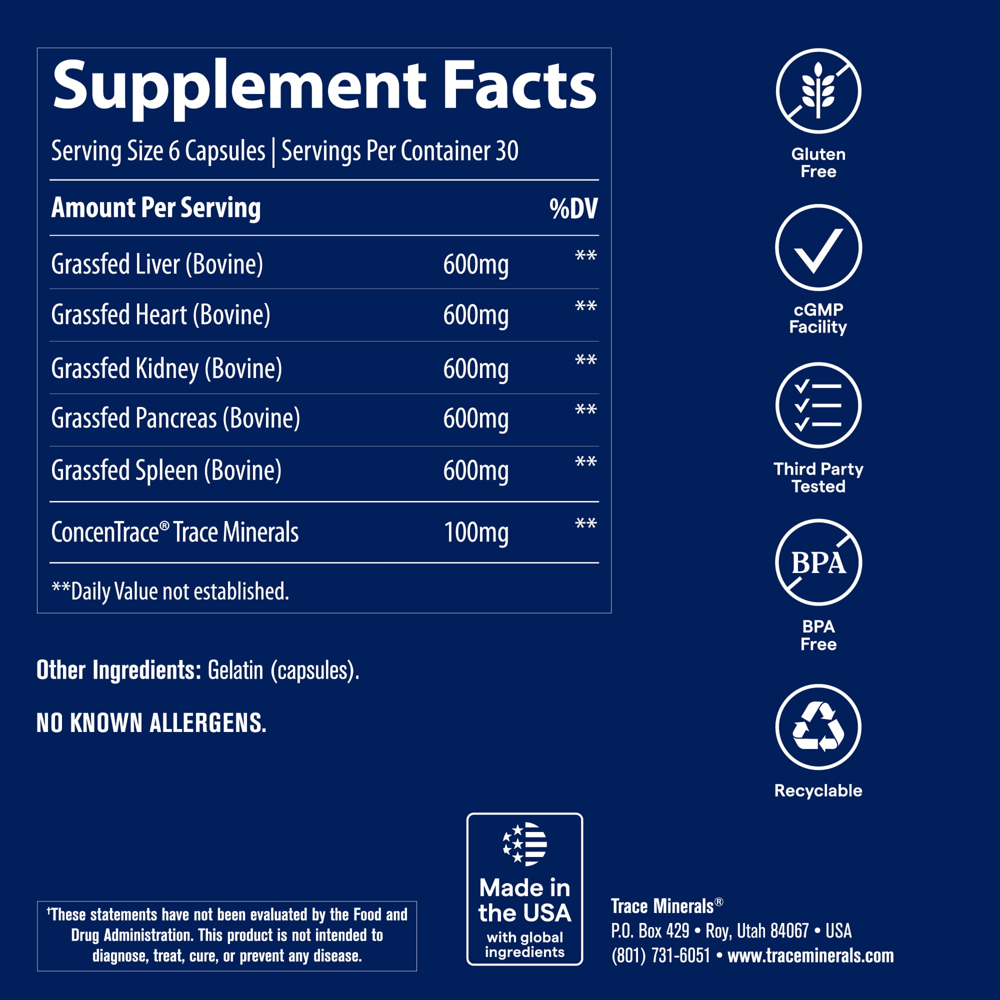 (2 pack) Trace Minerals Beef Organ Supplement for Daily Wellness, Immune System, Heart, Energy, Hair, Skin & Bone Health, 180 Count (30 Servings)