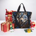thumbnail image 6 of Fuzoiu Vintage Blue Floral Wolf Print Durable Tote Bag,Shoulder Bag with Zipper Closure,Casual Tote's Handbag,for Daily Use, Shopping, School, Work, 6 of 7
