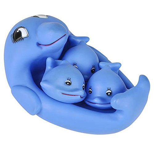 Artcreativity Floating Dolphin Bath Play Set 4 Piece Fun Water Bathtub Toys For Kids Non Toxic Playing Kit For Tub, Pool, Beach Great Gift Idea For Boys, Girls, Toddlers, Babies Blue