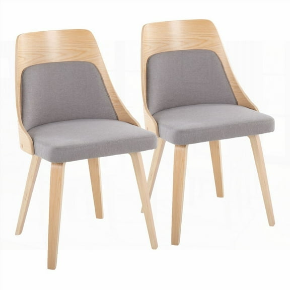 Mid-Century Modern Dining Chairs - 2-Pack in Natural Wood & Grey Fabric