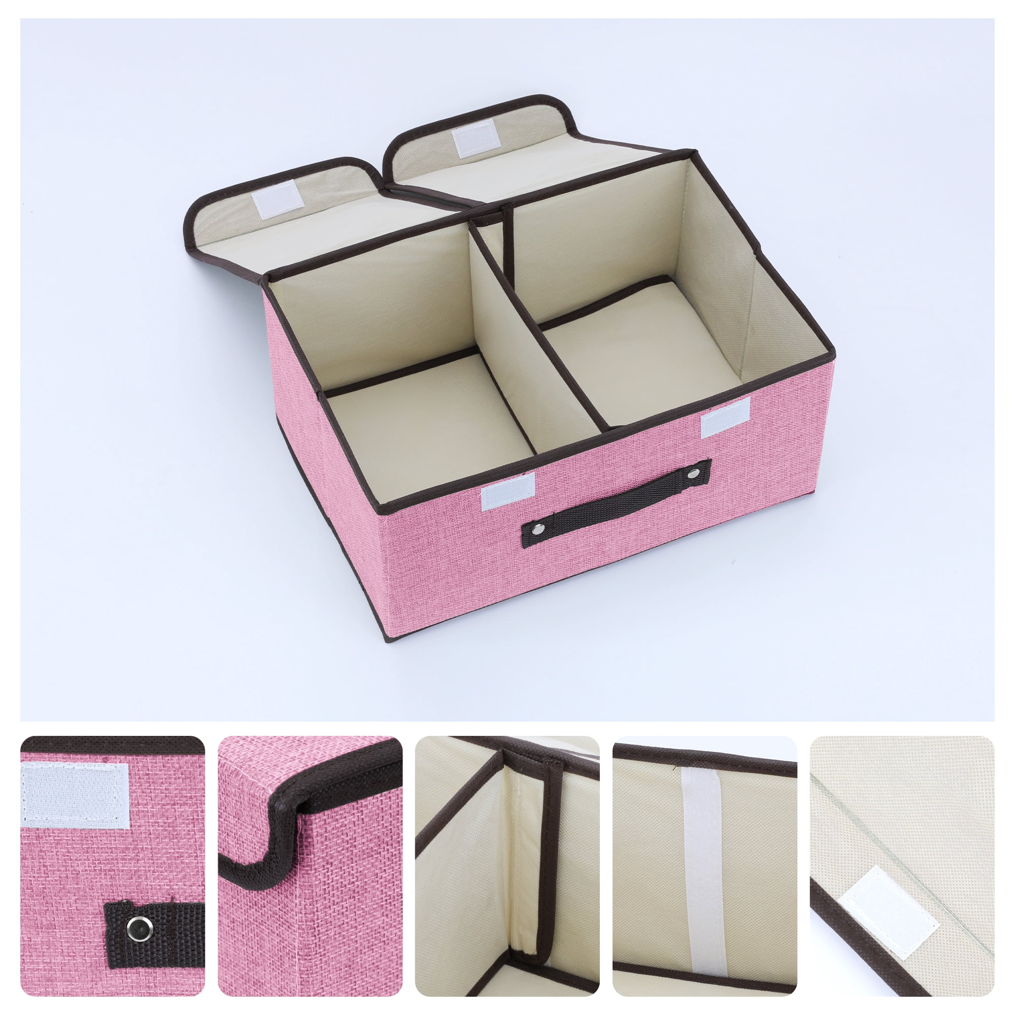 Unique Bargains Collapsible Storage Bin Basket with Handle for Shelves Organization Pink
