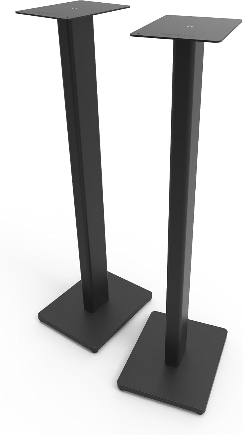 Kanto REN GREY Bluetooth Powered Bookshelf Speakers - Matte Grey Pair with Kanto ST34 34" Floor Speaker Pair of Stands with Black MDF Base (2024)