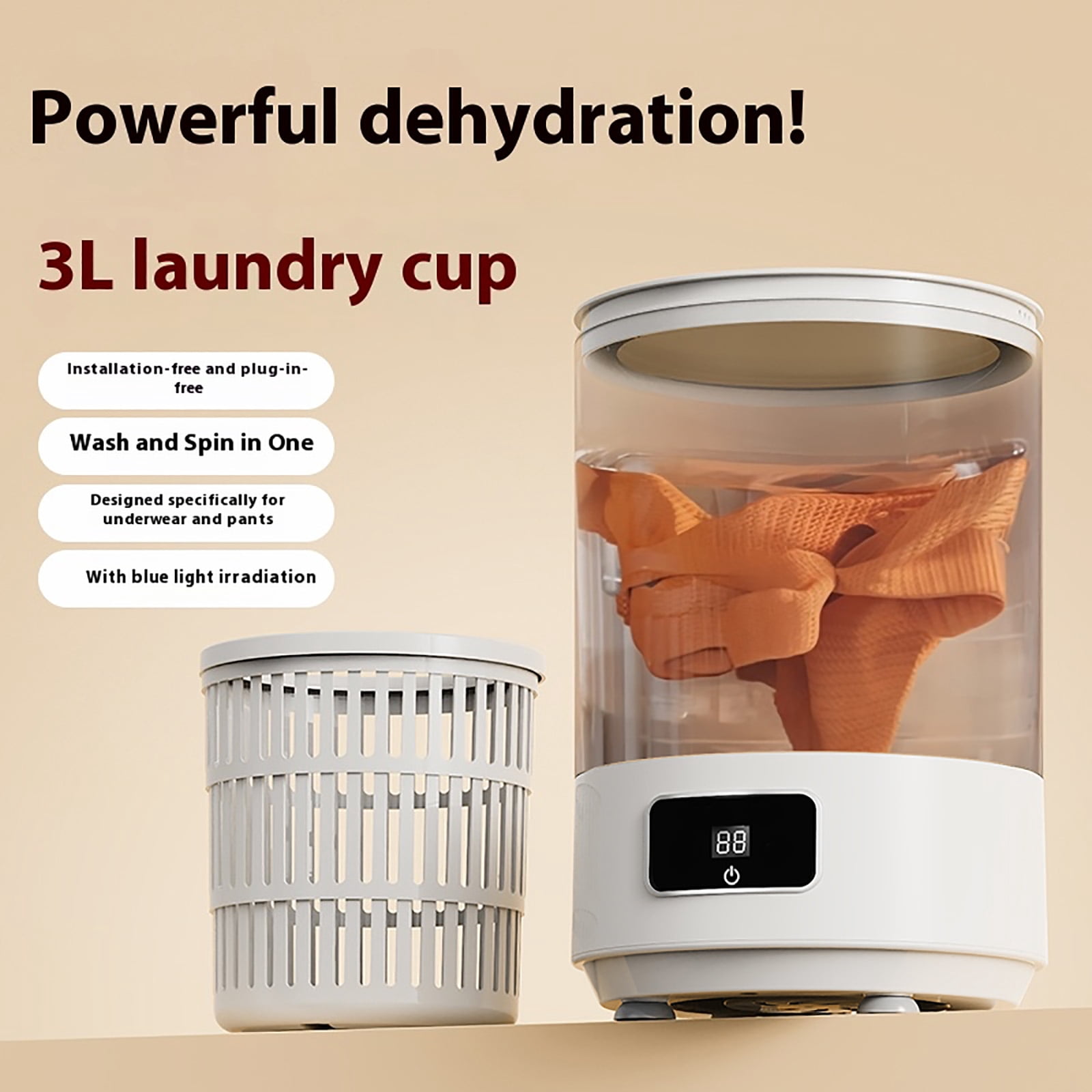 Fully Automatic Portable Foldable Washing Machine, 4L Compact Mini Washer for Underwear, Socks, Travel, Dorm, Apartment