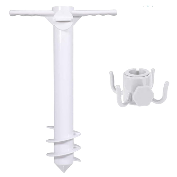 Soporte de paraguas giratorio de 3/5 Ehuebsd con clavos de engranaje de base de paraguas de gancho para suelo de arena (A)