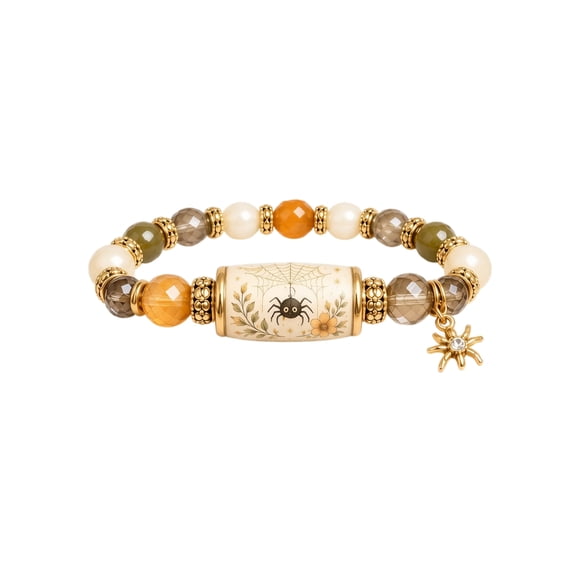 XHKUYI XHKUYI Halloween Spider Beaded Bracelet, Stretchable Adjustable Bead Bracelet with Spider Charm, Spooky Season Jewelry for Women Kids, Fall Jewelry Gift
