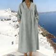 thumbnail image 6 of HBBIKVI Blouson Sleeve Midi Dress for Women Casual Long Sleeve V-Neck Shift Dress with Exterior Pockets and Loose Fit for Everyday Casual Style, 6 of 7