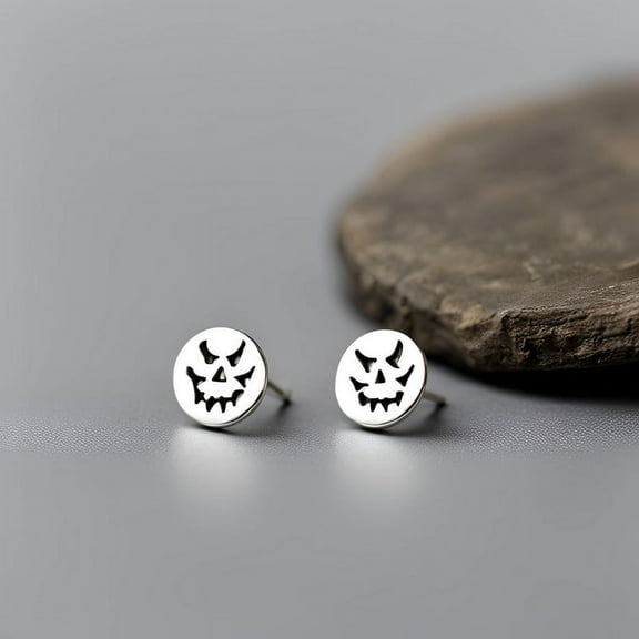 Ghost Sterling Silver 925 Halloween Pumpkin Stud Earrings for Women