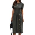 thumbnail image 4 of Women Crew Neck Buttons Decorated Pocket Knitted Midi Dress, 4 of 7