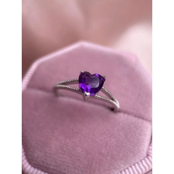 Natural Amethyst Ring Heart Shape Amethyst Band Ring Wedding Anniversary Promise Ring 925 Sterling Silver Gemstone Jewelry For Women Gift
