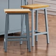 thumbnail image 6 of Hassch 25.6" Tall Counter Stools Set of 2, Farmhouse Solid Wood Barstools with Footrests, for Kitchen, Dining Room, Home Pub (Gray Blue), 6 of 7