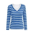 thumbnail image 6 of Women's V Neck Long Sleeve Loose Fit Printed Blouse Cute Trendy Outfits Comfy Lightweight Summer Vacation | CSEONE,Blue XL, 6 of 6