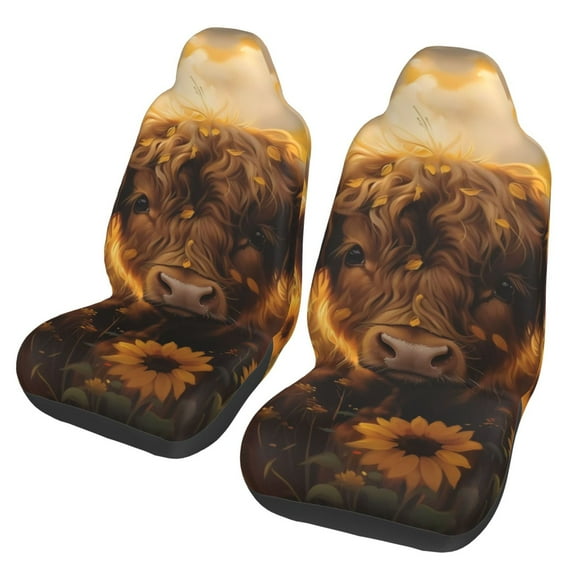 Vsdgher Cute Cow Sunflower Field Automotive Seat Covers for Cars Trucks and SUVs – Car Seat Covers for Truck Seat Protectors Set of 2
