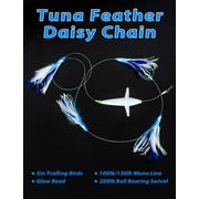 BLUEWING Tuna Feather Daisy Chain Squid Chain Fishing Teaser Lure with 4in Feathered Trolling Squids and Stainless Steel Trolling Hook Big Game Trolling Lure for Tuna Mahi Wahoo Marlin, Blue