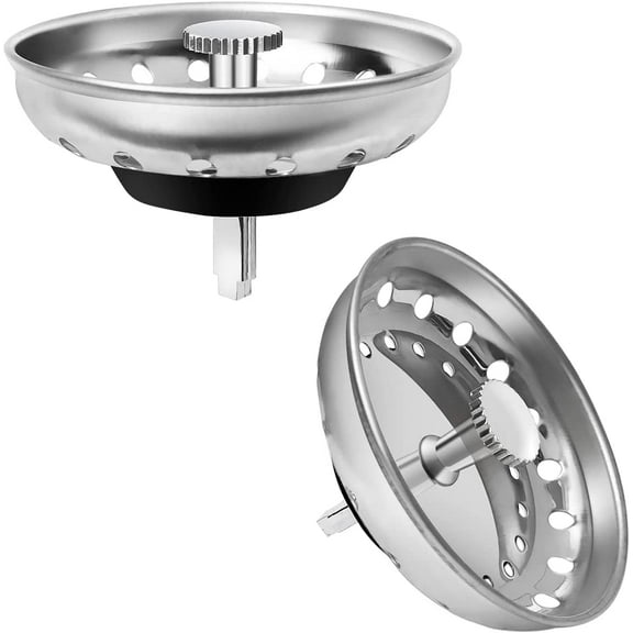2 Pack Kitchen Sink Strainer, 2 in 1 Stainless Steel Sink Drain Strainer and Stopper Replacement for 3-1/2 Inch Kitchen Drains, Rubber Stopper, Anti-Clogging, Rustproof