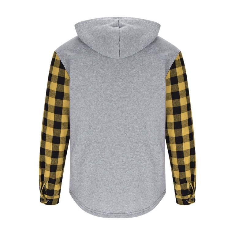 Momasggi Mens Hoodies Fashion Plaid Long Sleeve Hooded Sweatshirts Slim Fit  1/4 Button Pullover Hoodie Fall Winter Sweatshirt with Pockets Yellow 2XL
