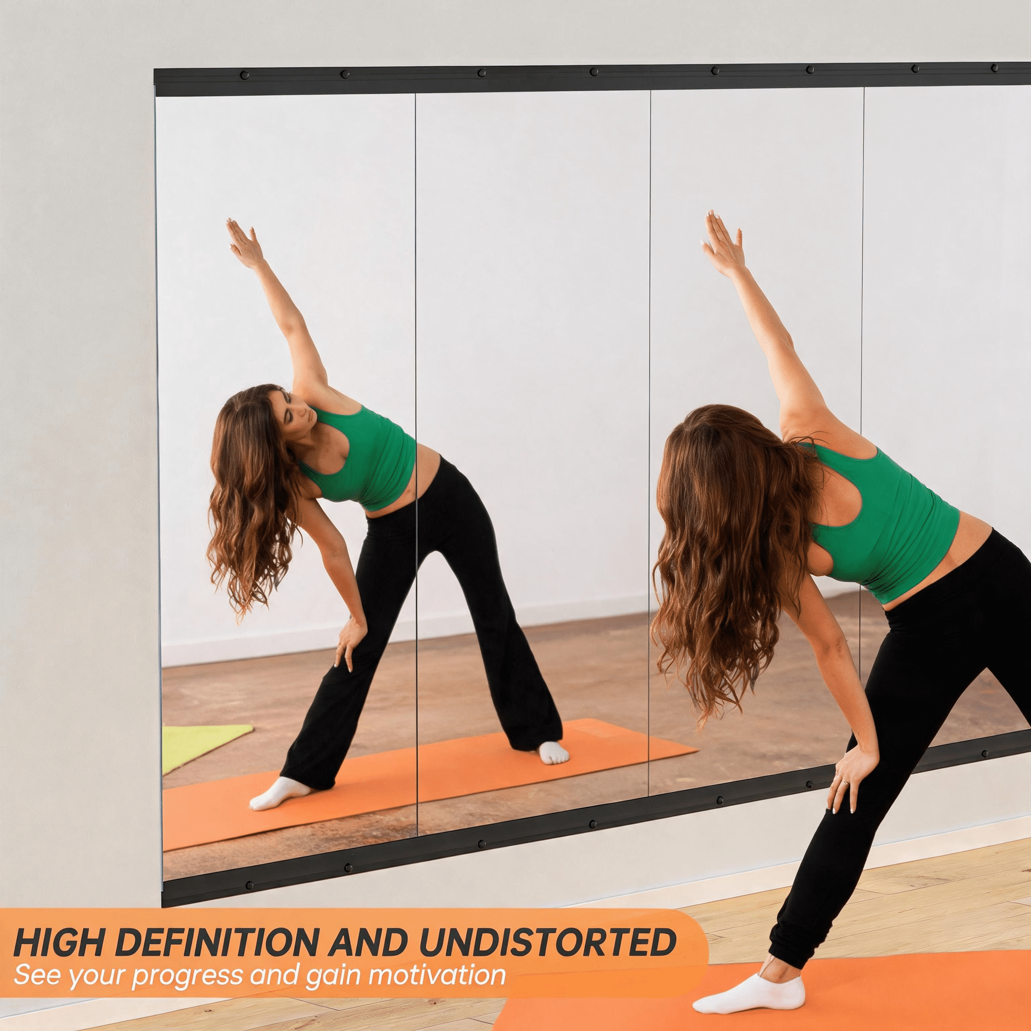 2-Piece 71x31-Inch Home Gym Mirror with Float Silver Technology, Frameless Full Body Mirror and Workout Mirror for Yoga Bedroom Dance Studio, Black