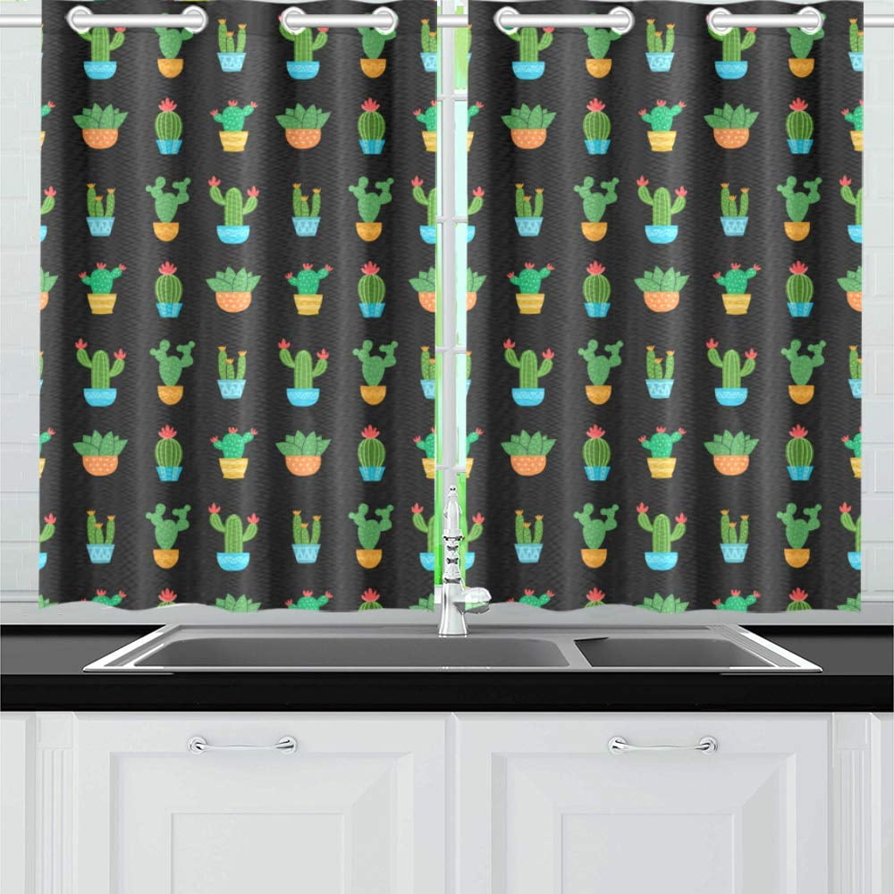 MKHERT Cactus Flat Window Curtain Kitchen Curtain 26x39 inch,Two Piece