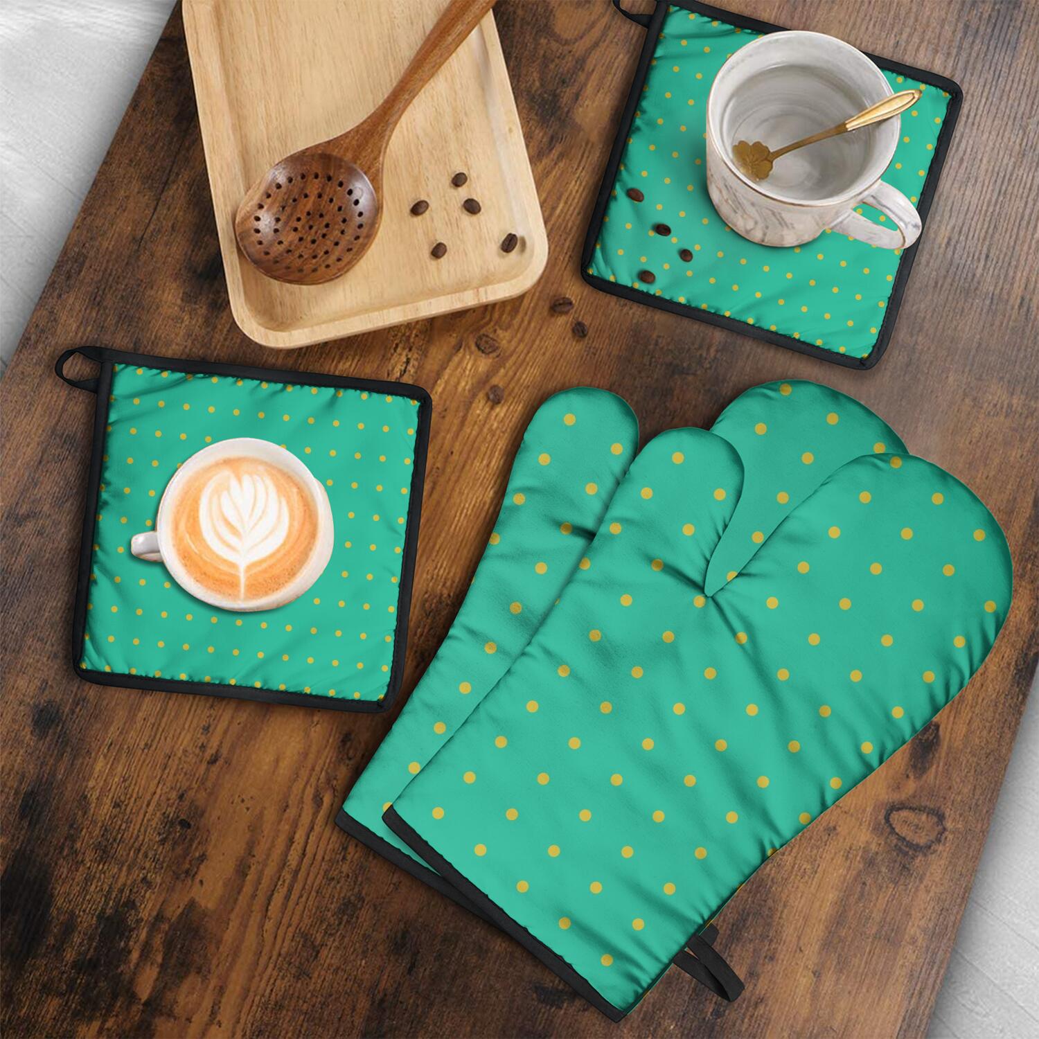 Oven Mitts and Pot Holders Set Of 4, Heat Resistant Kitchen Gloves with Non-Slip Grip, Hanging Loop, Soft Cotton Lining for Baking, Cooking, Grilling, Barbecue
