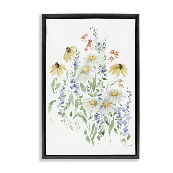 Stupell Industries Soft Summer Garden Botanical & Floral Painting Black Floater Framed Art Print Wall Art, 17 x 25