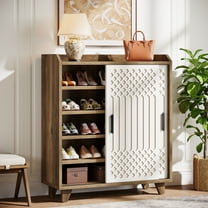 Tribesigns Wood Shoe Cabinet with Sliding Doors with Adjustable Shelves, 5-Tier Modern Shoe Organizer Cabinet for Entryway