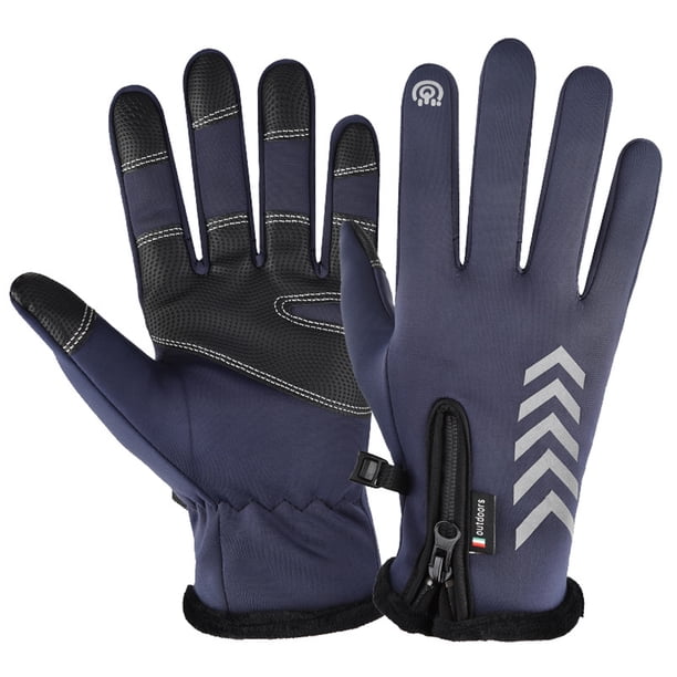 Guantes de ciclismo de invierno, impermeables, resistentes al viento, antideslizantes, cálidos, con dedos completos y pantalla táctil para deportes al aire libre, correr, motocicleta, azul, L