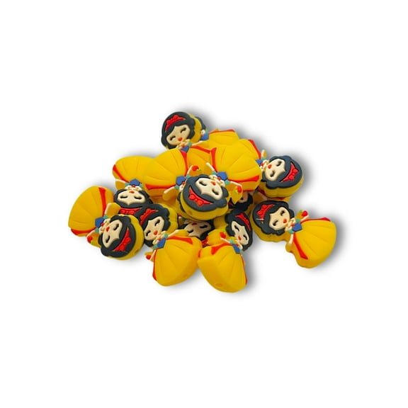 White Movie Characters Princesses Yellow Dress Focal Silicone Bead Snow 12 Pk for Freshie Hangers Kids Beadable Pens Badge Reel Keychain