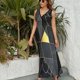 thumbnail image 3 of Vestido Largo Sin Mangas Para Mujer, Black Gold Marble Triangular Geometry Traje Informal Para Cumpleaños, Verano, 3 of 5