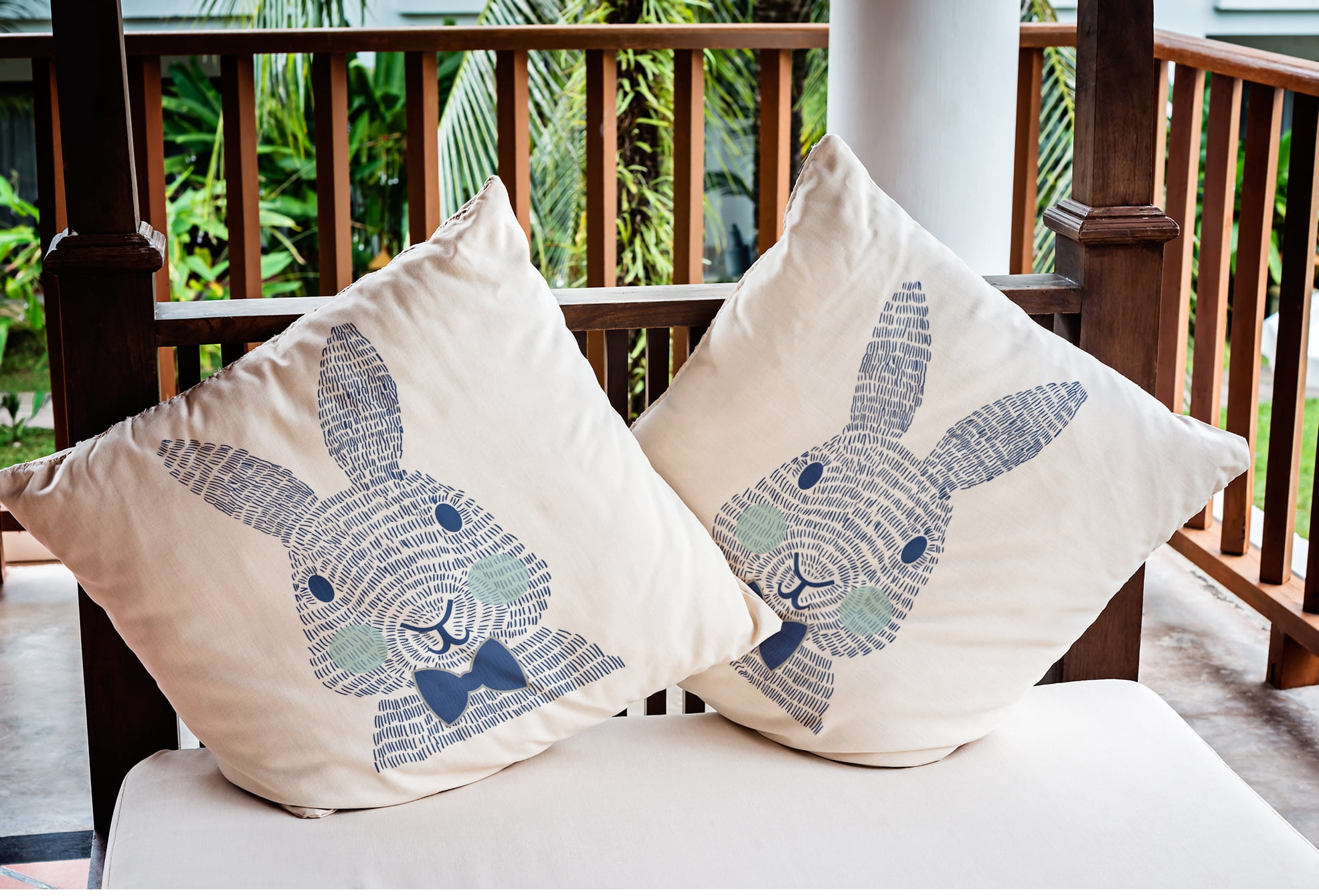 Simply Daisy 16 in x 16 in Blue Animal Print Easter Polyester Throw Pillow