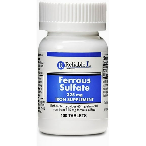 Reliable-1 Laboratories Ferrous Sulfate 325 mg, Iron supplement 100 ea (Pack of 6)