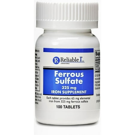 2 Pack - Reliable-1 Laboratories Ferrous Sulfate 325 mg, Iron supplement  100 (Best Prescription Iron Supplement)