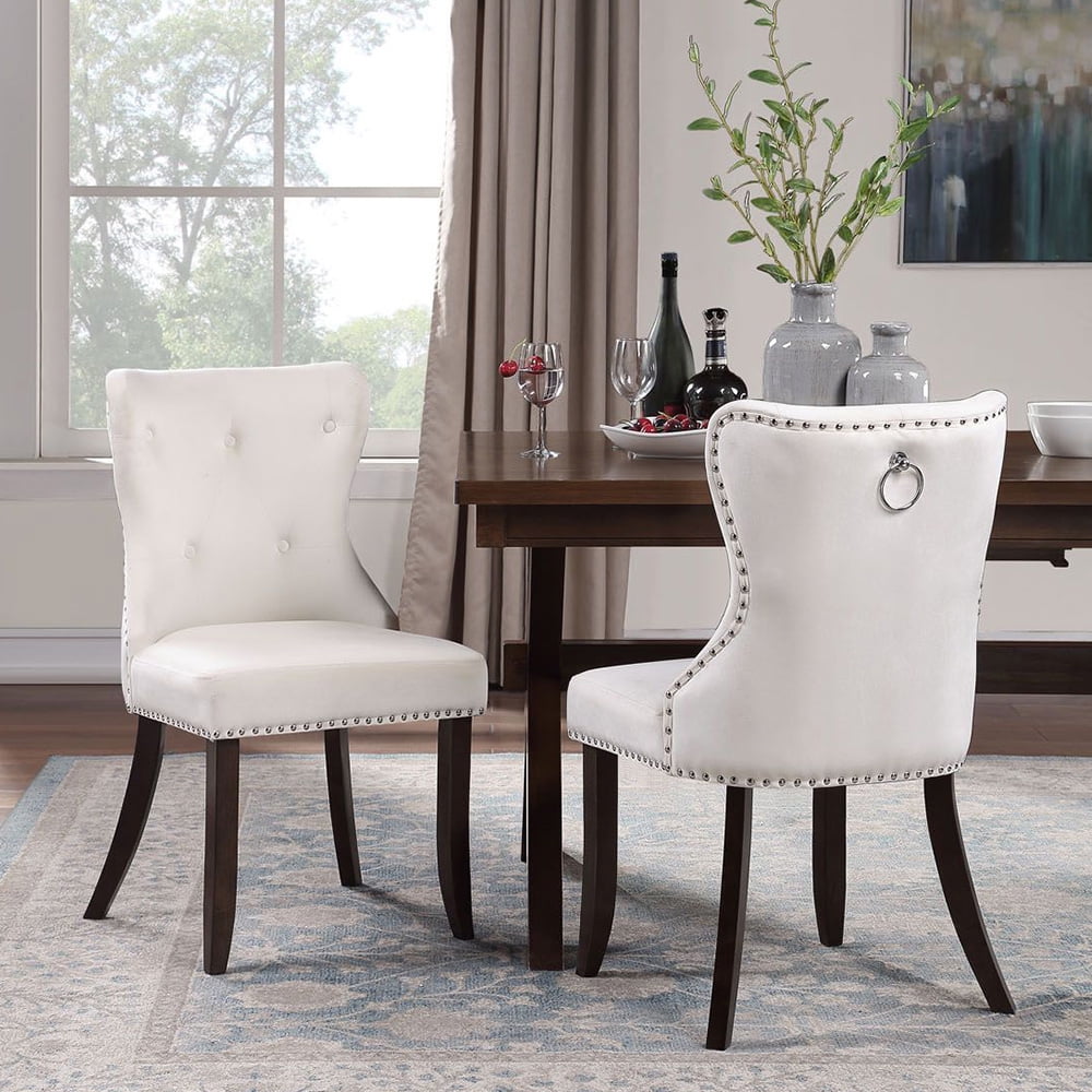 Veryke Elegant Medieval Upholstered Dining Chairs Set of 2, Tufted High