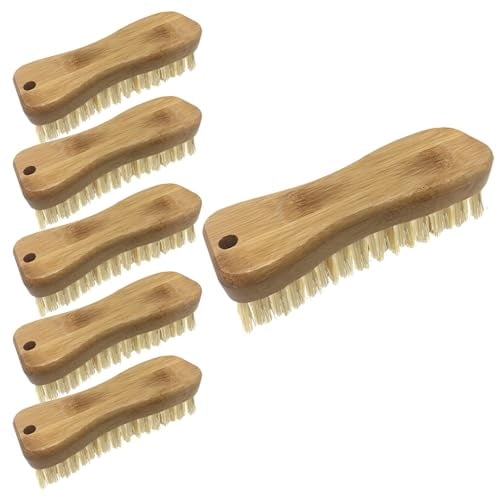LOLA Eco-Clean Bamboo Scrub Brush W/ Bamboo Handle, Poly Fiber Bristles - 6 Pack