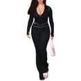 thumbnail image 2 of Women 2 Piece Outfits Long Sleeve Tracksuit Bodycon Matching Sets Hoodie Jacket Jogging Suit Black S, 2 of 9