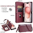 thumbnail image 2 of ELEHOLD for iPhone 16 Case,  Full Body Protection Crossbody Flip Zipper Credit Card Slot Wallet Case Kickstand Shockproof Leather Case with Shoulder Strap and Wrist Strap, Winered, 2 of 11
