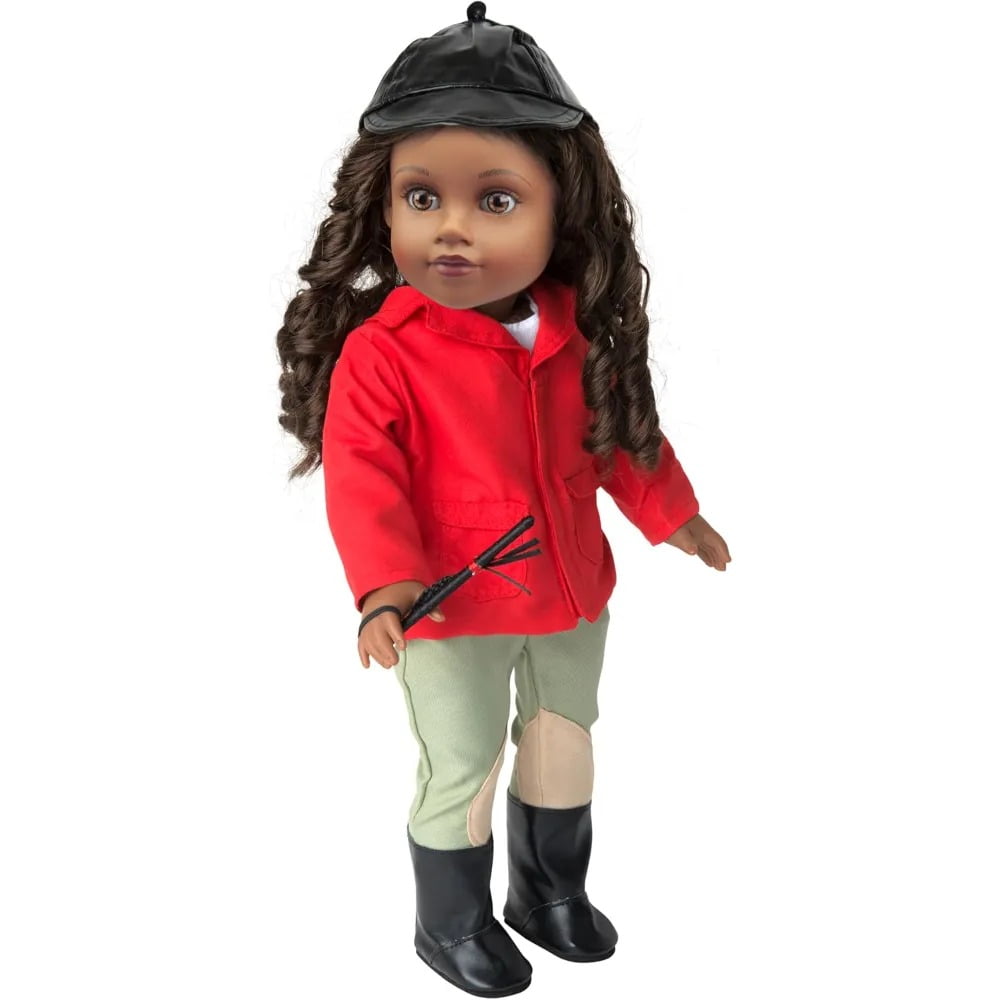 Dress Along Dolly 6pc Horseback Riding Outfit - 18" Doll Clothes & Accessories Compatible w American Girl Dolls - Equestrian Set Includes Hat, Shirt, Jacket, Pants, Boots, & Crop - Gifts for Girls