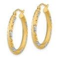 thumbnail image 2 of Primal Gold 14 Karat Yellow Gold with Rhodium-plated Diamond-cut and Satin Hoop Earrings, 2 of 4