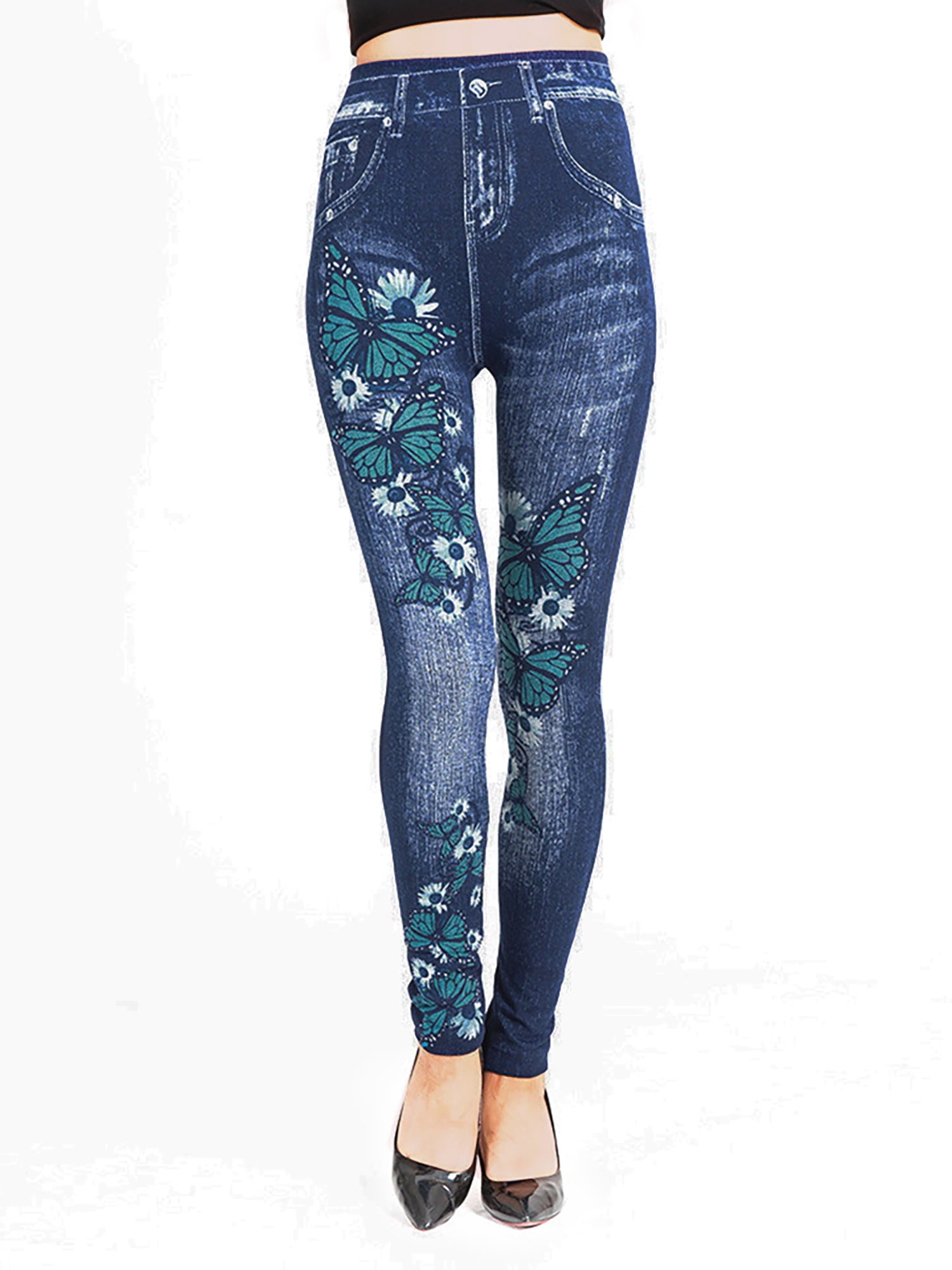 Woman Wide Belt Legging White Red Butterfly Printed elastic Legging S-L 2 Color 