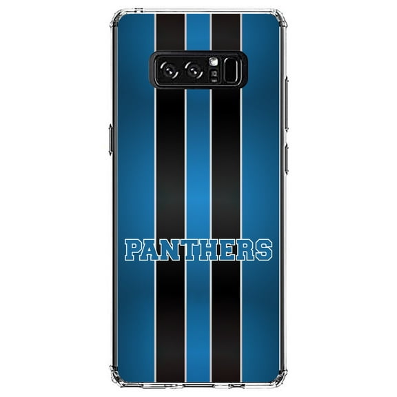 DistinctInk Clear Shockproof Hybrid Case for Samsung Galaxy Note 8 - TPU Bumper, Acrylic Back, Tempered Glass Screen Protector - Blue Black Panthers - Football Team
