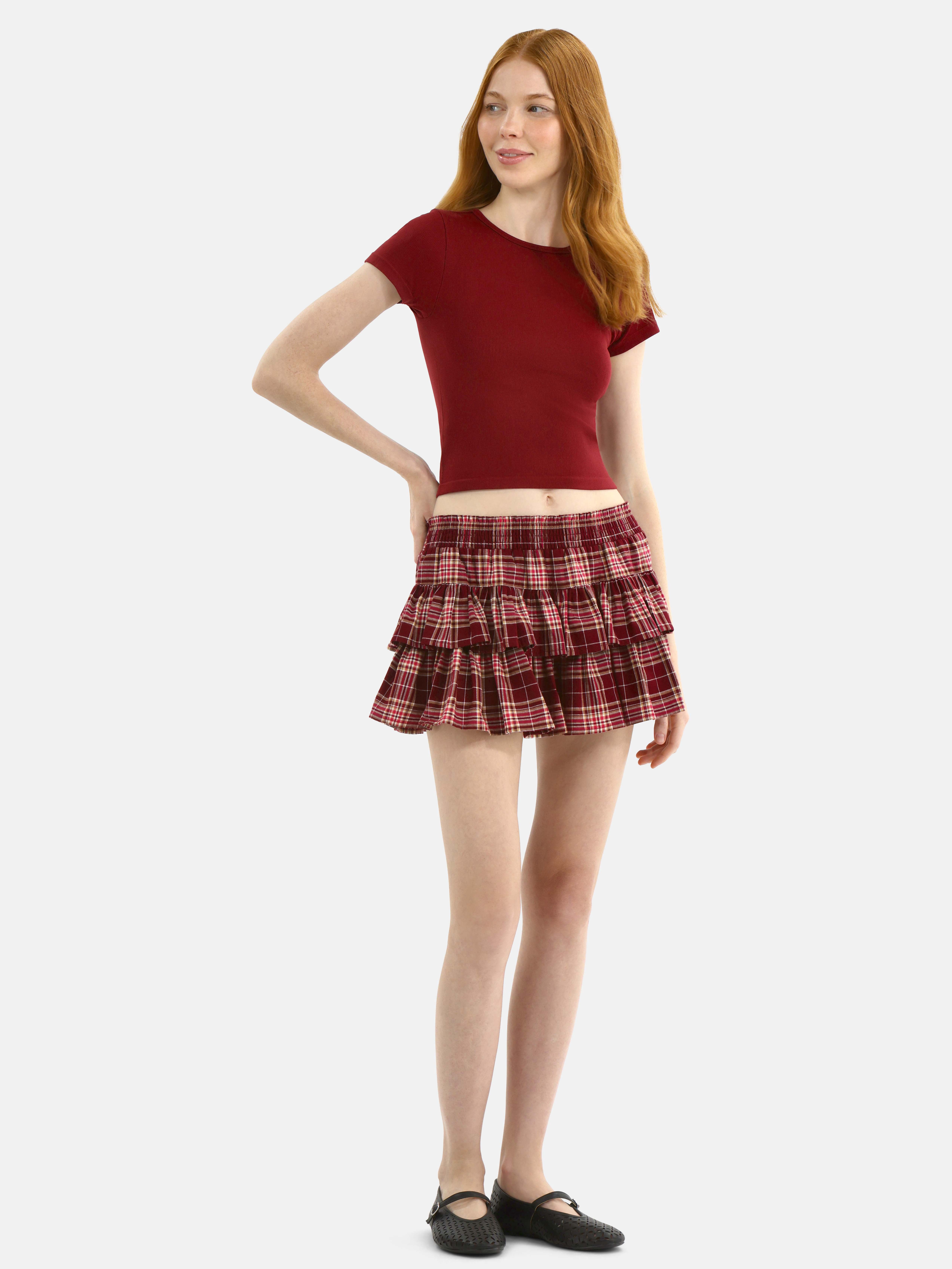 No Boundaries Woven Plaid Skort, Women's