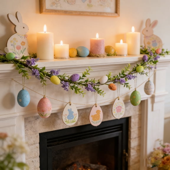 Cinvoph 5.9ft Easter Garland Spring Decoration Easter Egg Artificial Rattan for Porch Home Festival Holiday Party Decor