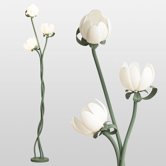 67" Vintage Floral Floor Lamp, 360° Adjustable Lamp Heads, Flexible Gooseneck Stems, Lotus Shades & Foot Switch (LED Bulbs Included)