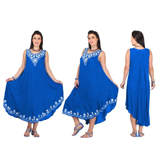 Women's Sleeveless Summer Dress Denim Pattern Embroidered Midi Dress Sundress