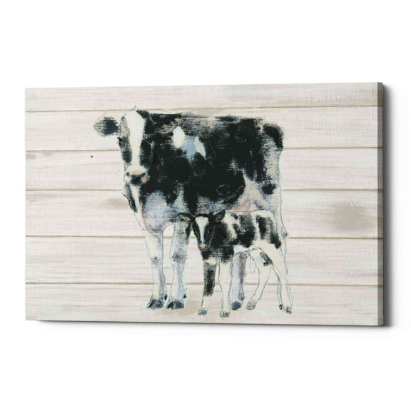 Epic Graffiti 'Cow and Calf on Wood' by Emily Adams, Canvas Wall Art, 26"x18"